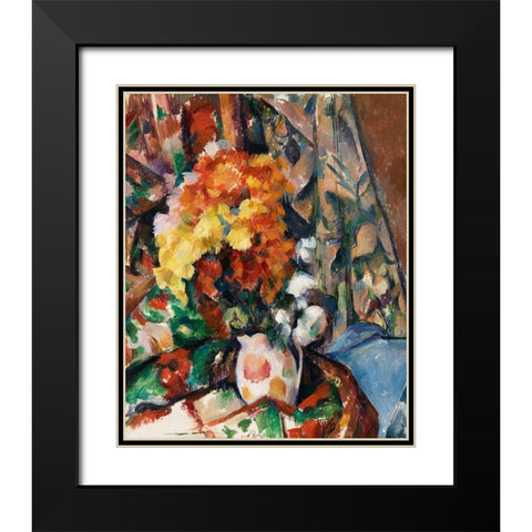 The Flowered Vase Black Modern Wood Framed Art Print with Double Matting by Cezanne, Paul