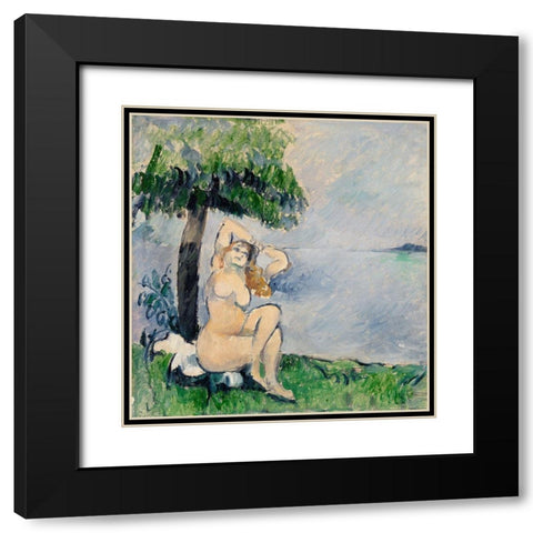 Bather at the Seashore Black Modern Wood Framed Art Print with Double Matting by Cezanne, Paul