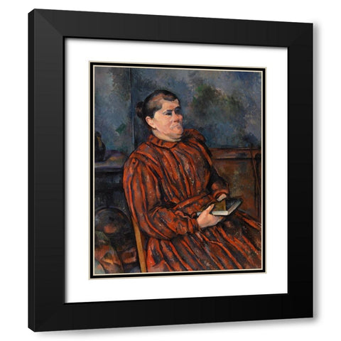 Portrait of a Woman Black Modern Wood Framed Art Print with Double Matting by Cezanne, Paul