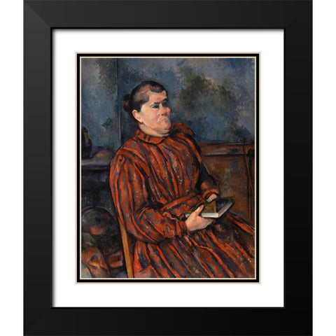 Portrait of a Woman Black Modern Wood Framed Art Print with Double Matting by Cezanne, Paul