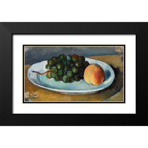 Grapes and Peach on a PlateÂ  Black Modern Wood Framed Art Print with Double Matting by Cezanne, Paul