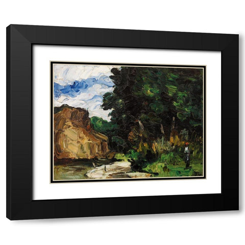 River Bend Black Modern Wood Framed Art Print with Double Matting by Cezanne, Paul