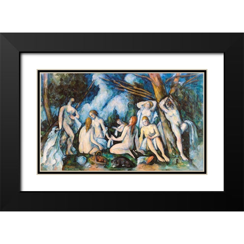 The Large Bathers Black Modern Wood Framed Art Print with Double Matting by Cezanne, Paul