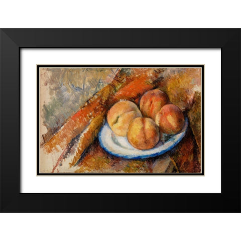 Four Peaches on a Plate Black Modern Wood Framed Art Print with Double Matting by Cezanne, Paul