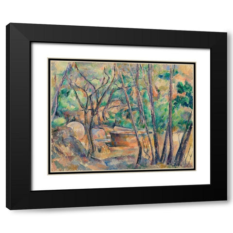 Millstone and Cistern under TreesÂ  Black Modern Wood Framed Art Print with Double Matting by Cezanne, Paul