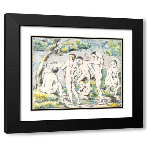 The Bathers (Small Plate) Black Modern Wood Framed Art Print with Double Matting by Cezanne, Paul