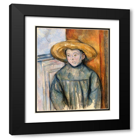 Boy With a Straw Hat Black Modern Wood Framed Art Print with Double Matting by Cezanne, Paul
