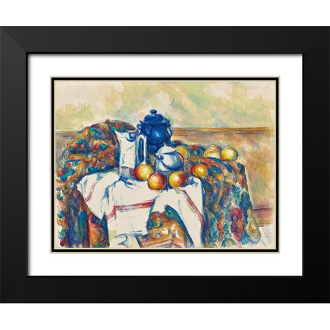 Still Life with Blue Pot Black Modern Wood Framed Art Print with Double Matting by Cezanne, Paul