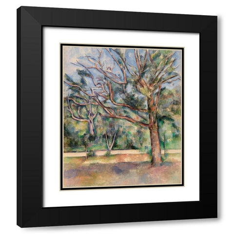 Trees and Road Black Modern Wood Framed Art Print with Double Matting by Cezanne, Paul