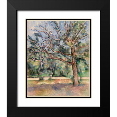 Trees and Road Black Modern Wood Framed Art Print with Double Matting by Cezanne, Paul