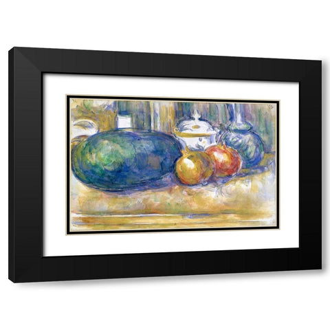 Still-Life with a Watermelon and Pomegranates Black Modern Wood Framed Art Print with Double Matting by Cezanne, Paul