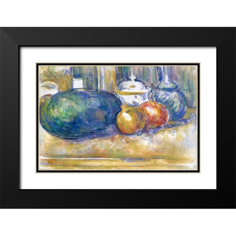 Still-Life with a Watermelon and Pomegranates Black Modern Wood Framed Art Print with Double Matting by Cezanne, Paul