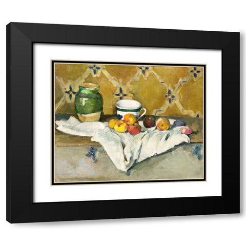 Still Life with Jar, Cup, and ApplesÂ  Black Modern Wood Framed Art Print with Double Matting by Cezanne, Paul