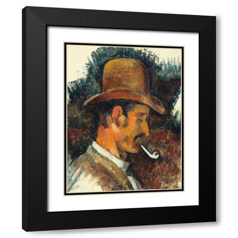 Man with Pipe Black Modern Wood Framed Art Print with Double Matting by Cezanne, Paul