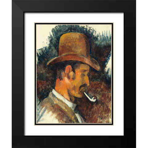 Man with Pipe Black Modern Wood Framed Art Print with Double Matting by Cezanne, Paul