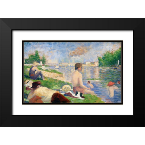 Final Study for â€œBathers at AsniÃ¨resâ€Â  Black Modern Wood Framed Art Print with Double Matting by Seurat, Georges