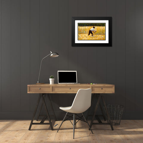 The Mower Black Modern Wood Framed Art Print with Double Matting by Seurat, Georges
