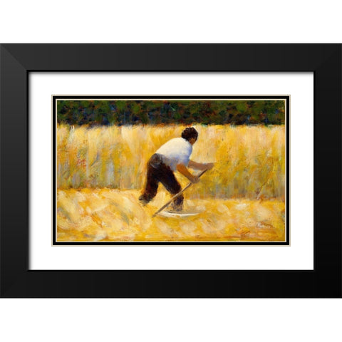The Mower Black Modern Wood Framed Art Print with Double Matting by Seurat, Georges