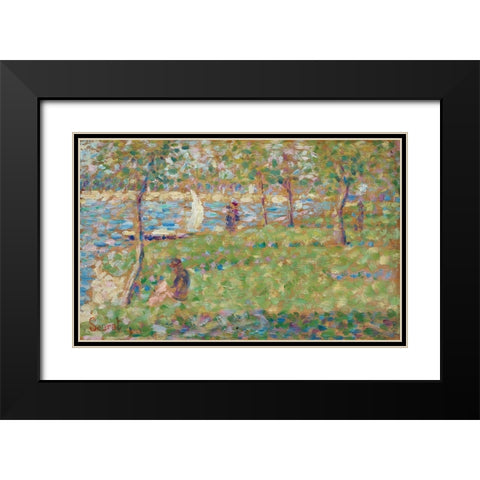 Study for La Grande Jatte Black Modern Wood Framed Art Print with Double Matting by Seurat, Georges