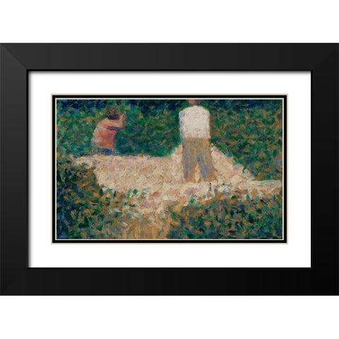 Two Stonebreakers Black Modern Wood Framed Art Print with Double Matting by Seurat, Georges