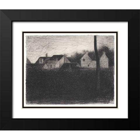 Landscape With Houses Black Modern Wood Framed Art Print with Double Matting by Seurat, Georges