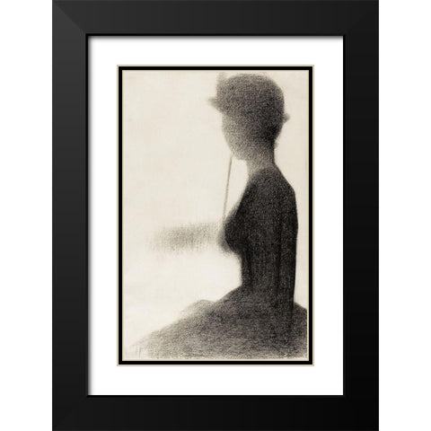 Seated Woman with a ParasolÂ  Black Modern Wood Framed Art Print with Double Matting by Seurat, Georges