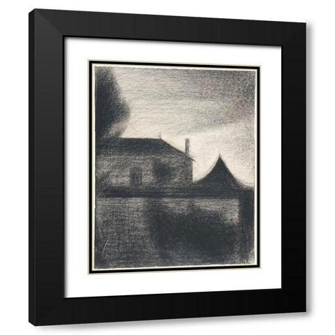 House at Dusk Black Modern Wood Framed Art Print with Double Matting by Seurat, Georges