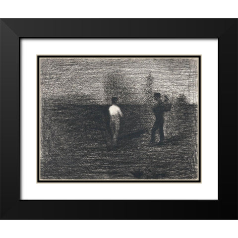 Peasants Black Modern Wood Framed Art Print with Double Matting by Seurat, Georges