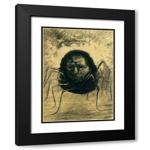 The Crying Spider Black Modern Wood Framed Art Print with Double Matting by Redon, Odilon