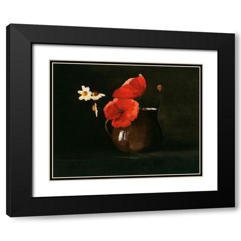 Poppies and Daisies Black Modern Wood Framed Art Print with Double Matting by Redon, Odilon