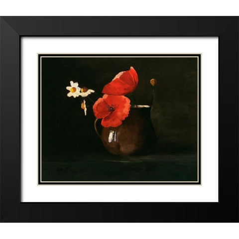 Poppies and Daisies Black Modern Wood Framed Art Print with Double Matting by Redon, Odilon