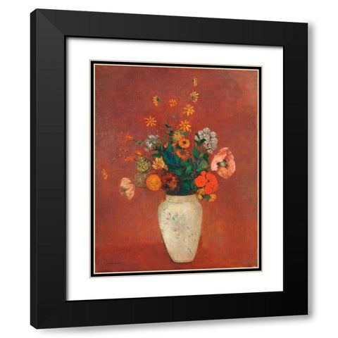 Bouquet in a Chinese Vase Black Modern Wood Framed Art Print with Double Matting by Redon, Odilon