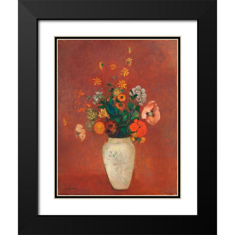 Bouquet in a Chinese Vase Black Modern Wood Framed Art Print with Double Matting by Redon, Odilon