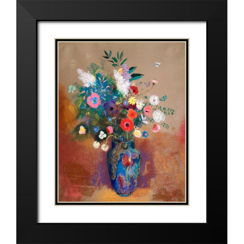 Bouquet of Flowers Black Modern Wood Framed Art Print with Double Matting by Redon, Odilon