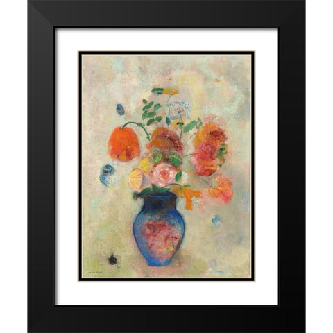 Large Vase with Flowers Black Modern Wood Framed Art Print with Double Matting by Redon, Odilon
