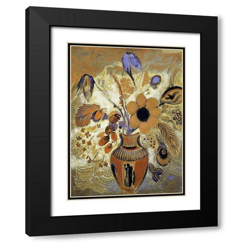 Etruscan Vase with Flowers Black Modern Wood Framed Art Print with Double Matting by Redon, Odilon