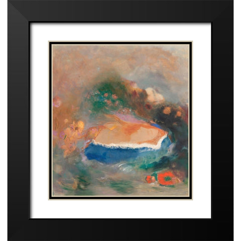 Ophelia with a Blue Wimple in the Water Black Modern Wood Framed Art Print with Double Matting by Redon, Odilon