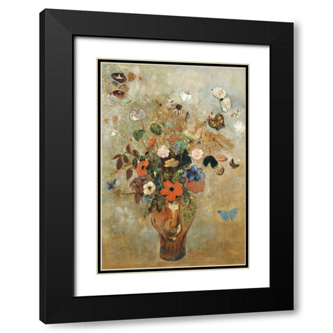 Still Life with Flowers Black Modern Wood Framed Art Print with Double Matting by Redon, Odilon