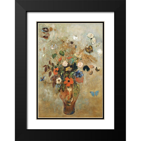 Still Life with Flowers Black Modern Wood Framed Art Print with Double Matting by Redon, Odilon