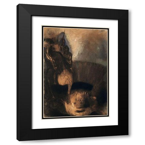 Saint George and the Dragon Black Modern Wood Framed Art Print with Double Matting by Redon, Odilon