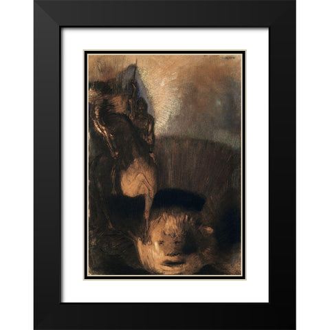 Saint George and the Dragon Black Modern Wood Framed Art Print with Double Matting by Redon, Odilon