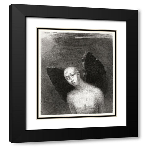 The Fallen Angel Spreads His Black Wings Black Modern Wood Framed Art Print with Double Matting by Redon, Odilon