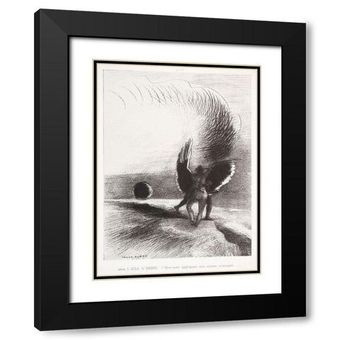 In the Shadow of the Wing, the Black Creature Bit Black Modern Wood Framed Art Print with Double Matting by Redon, Odilon