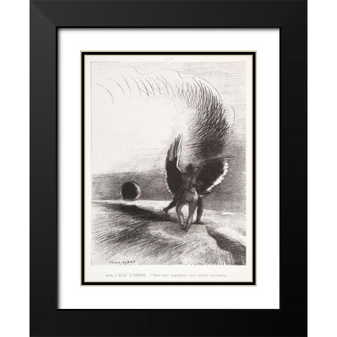 In the Shadow of the Wing, the Black Creature Bit Black Modern Wood Framed Art Print with Double Matting by Redon, Odilon