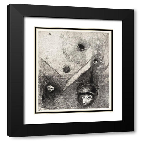 On Backdrop of Our Nights God with His Knowing Finger Traces a Multiform Implacable NightmareÂ  Black Modern Wood Framed Art Print with Double Matting by Redon, Odilon