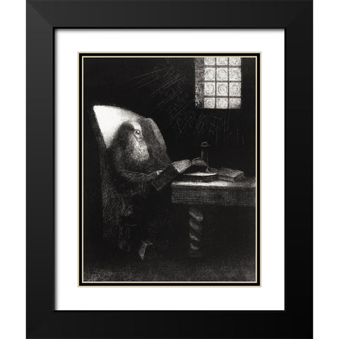 The Reader Black Modern Wood Framed Art Print with Double Matting by Redon, Odilon