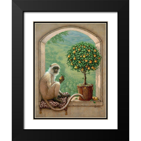 Monkey and Pear Tree Black Modern Wood Framed Art Print with Double Matting by Kruskamp, Janet