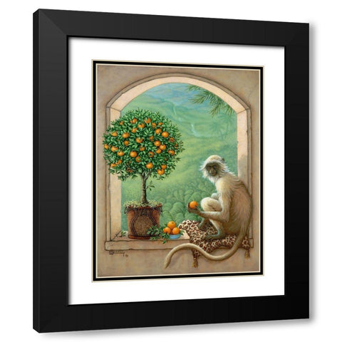 Monkey and Orange Tree Black Modern Wood Framed Art Print with Double Matting by Kruskamp, Janet