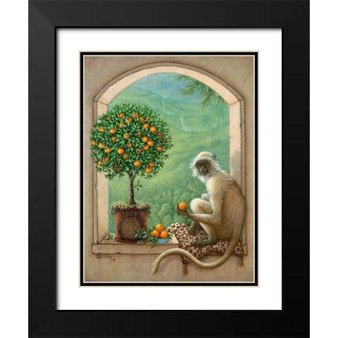 Monkey and Orange Tree Black Modern Wood Framed Art Print with Double Matting by Kruskamp, Janet