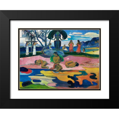 Day of the God Black Modern Wood Framed Art Print with Double Matting by Gauguin, Paul